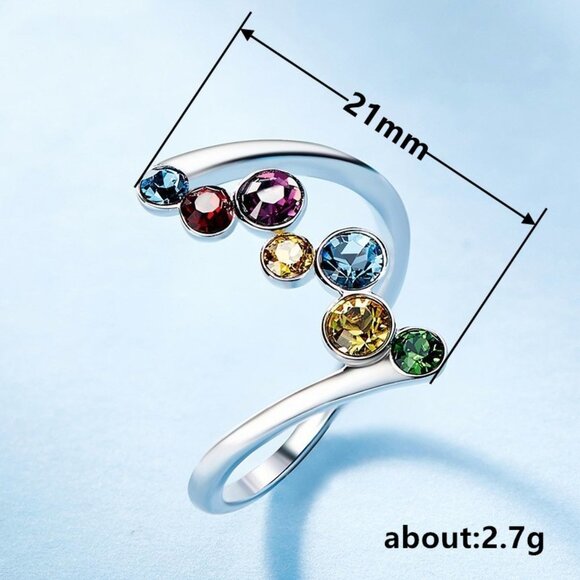 💥 925 Silver Plated Eternity Rainbow Colorful CZ Ring for Women, HA4456-6
